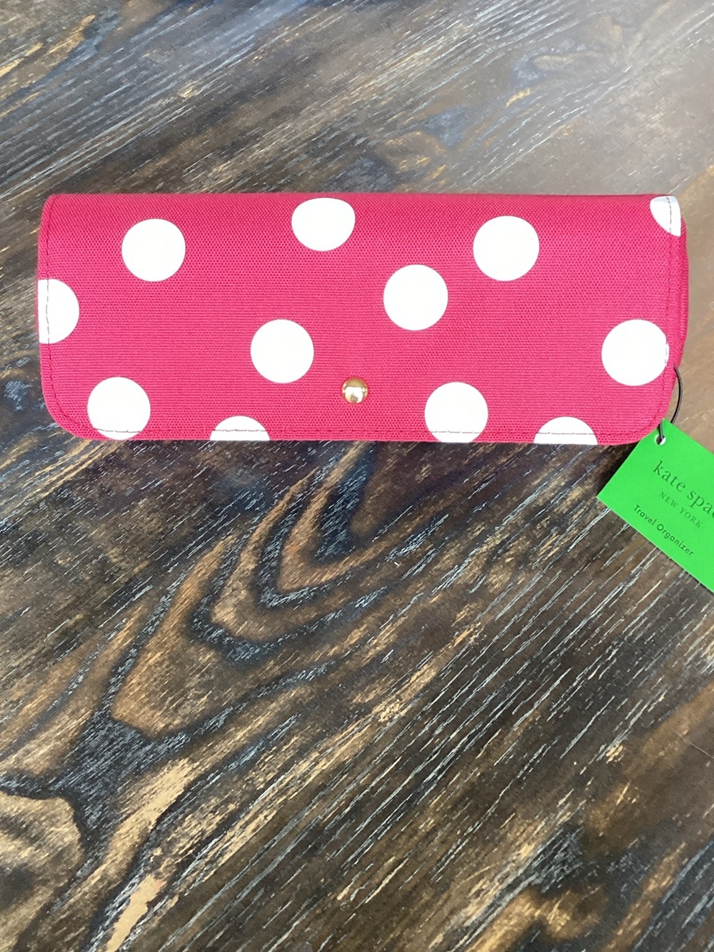 kate spade red and white polka dot fold-over jewelry travel organizer